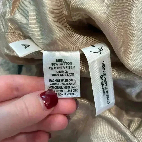 Ann Taylor LOFT Black Womens Gray Trench Coat Button Jacket High Ruffled Neck L - Picture 5 of 5